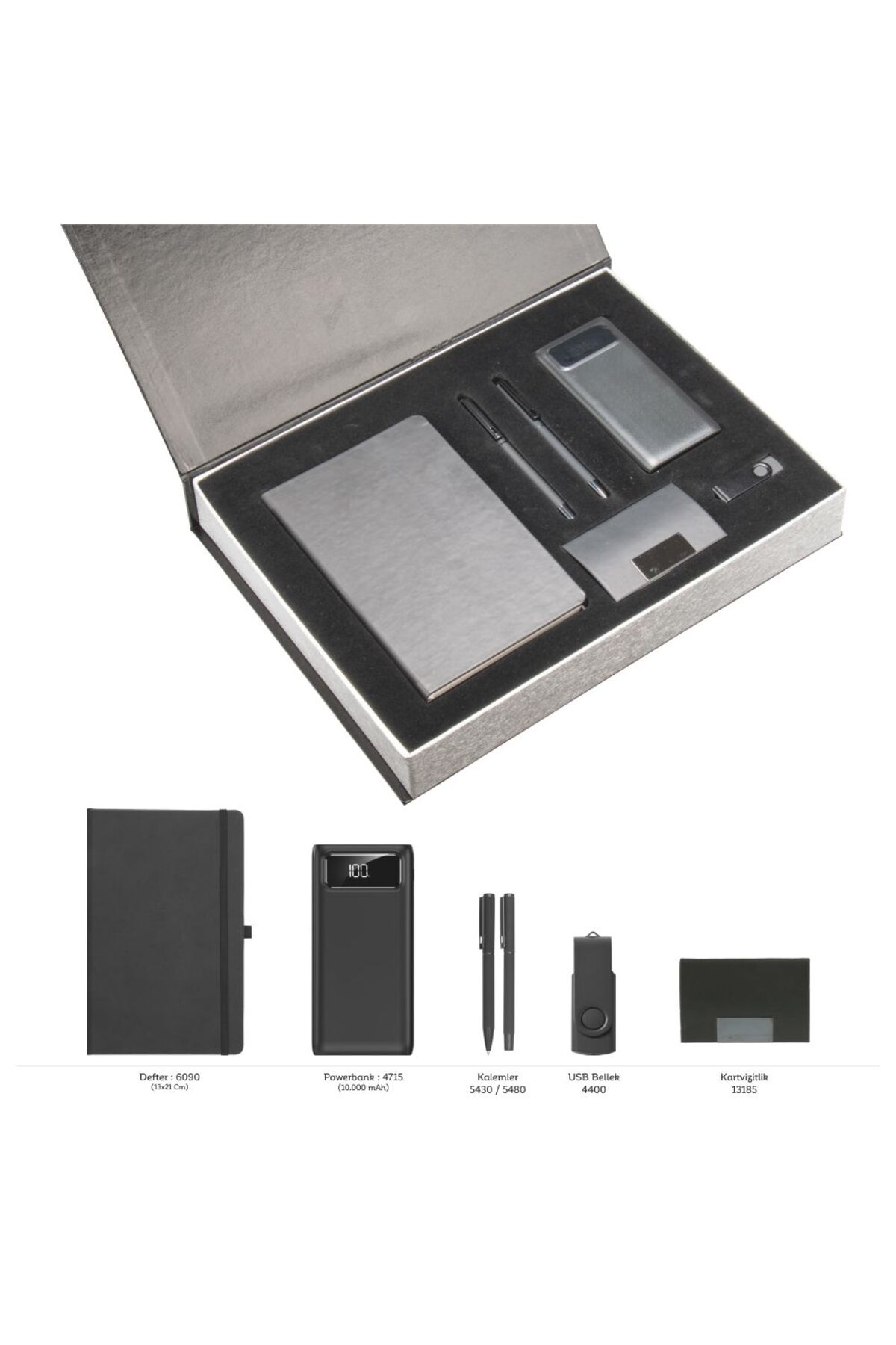 VIP Hediyelik Set - Powerbank, Defter, Kalem, USB Bellek ve Kartvizitlik - (5’li Kurumsal Seti)