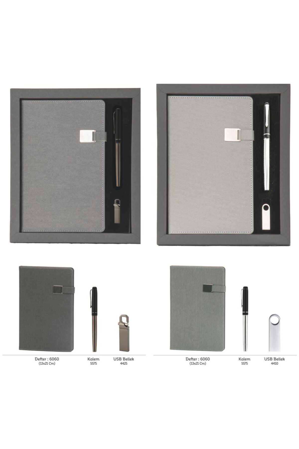 VIP Hediyelik Set - Defter, Kalem ve USB Bellek - (3’lü Kurumsal Hediye Seti) - 4080 GRİ