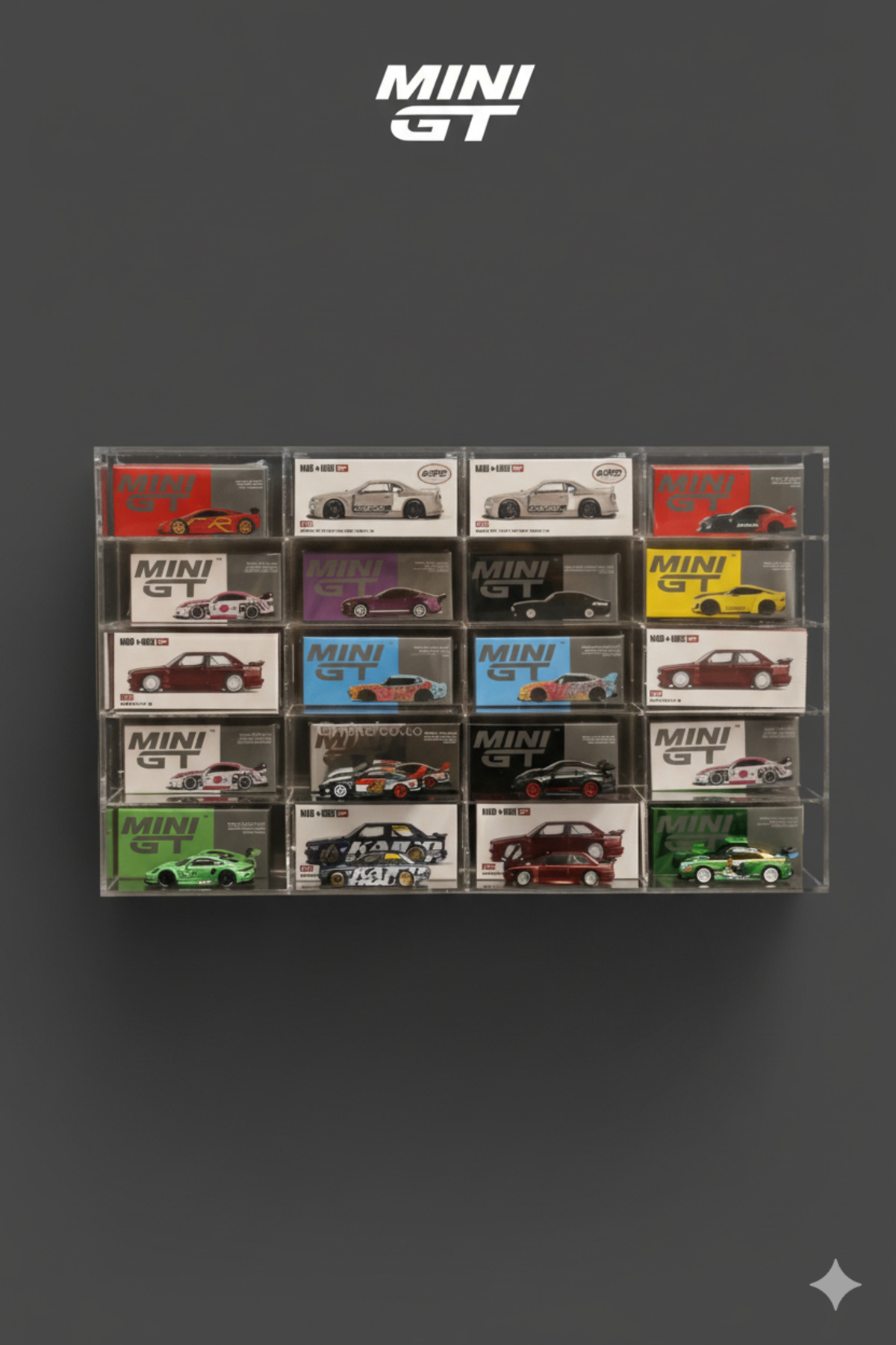 TIVIVOR Mini GT Uyumlu 1:64 Ölçek 20 Gözlü Pleksi Model Araba Sergileme Rafı – Şeffaf Akrilik Stand