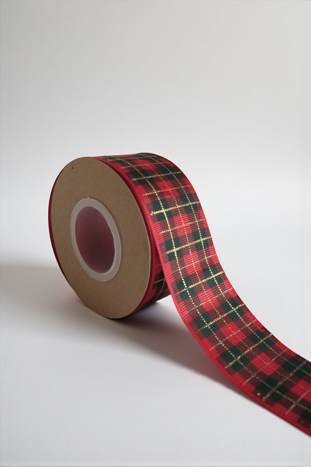 roco paper Yılbaşı Kırmızı Grogren Kurdele – Ekose Desenli Hediye Paketleme, Hobi Süsleme Şeridi, 2.5 Cm - 18 M