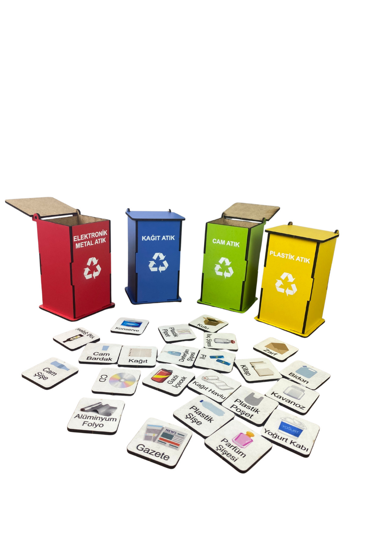 Lapin Deney Atölyesi Geri Dönüşüm Oyunu – Ahşap 4’lü STEM Eğitim Seti