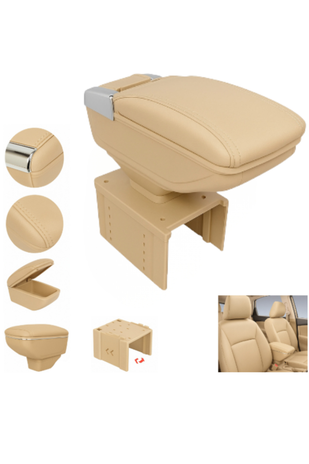 KAPOTO Universal Tüm Araçlara Uyumlu Bej Sürgülü Kol Dayama Kolçak Bardaklık Ve Küllüklü