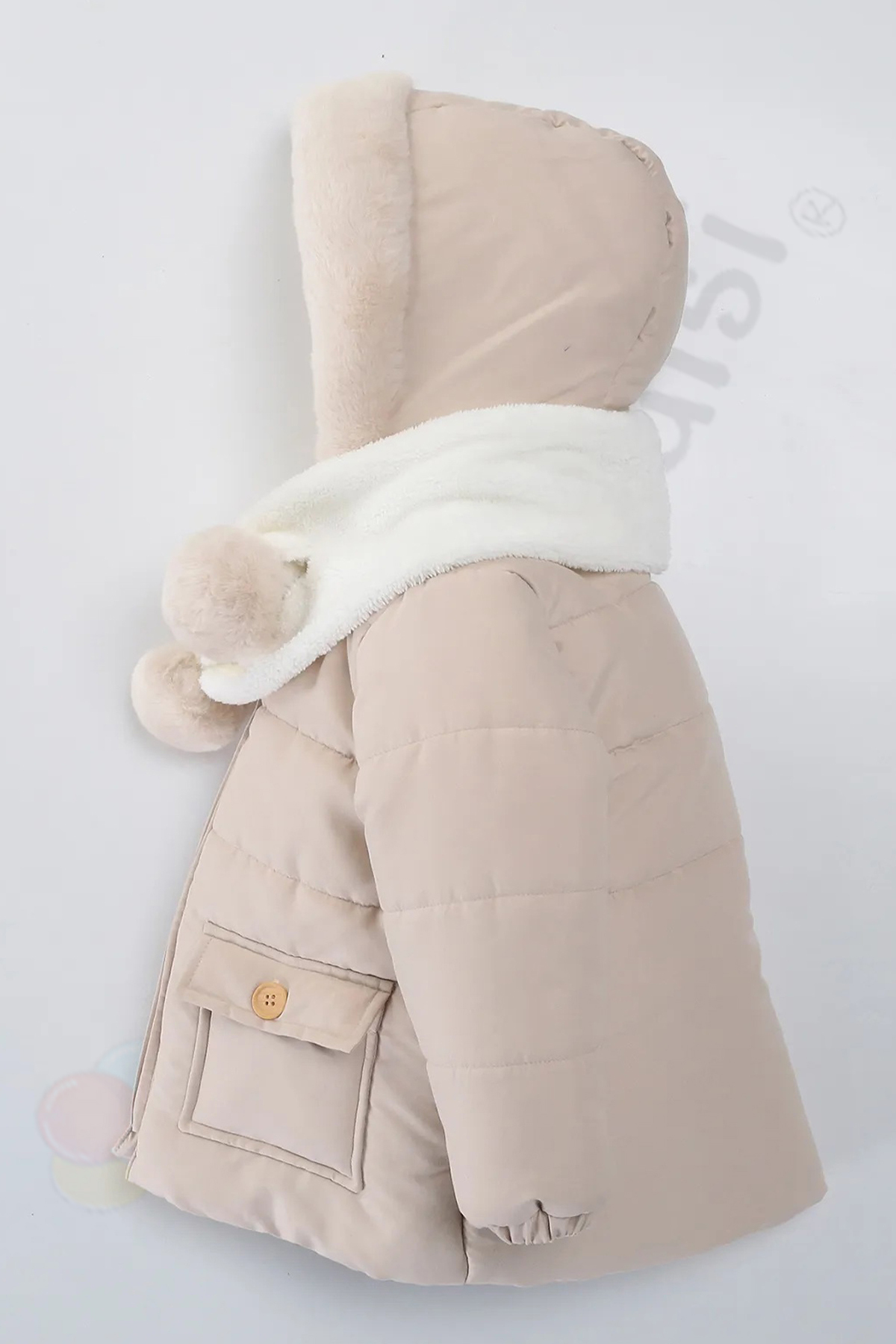 Bebek Vadisi Atkı Kapüşonlu Cepli İçi Peluş Kürklü Fermuarlı Kapitone Kar Şişme Kışlık Kız Bebek Mont Çocuk Kaban fotoğrafı 3 (önizleme)