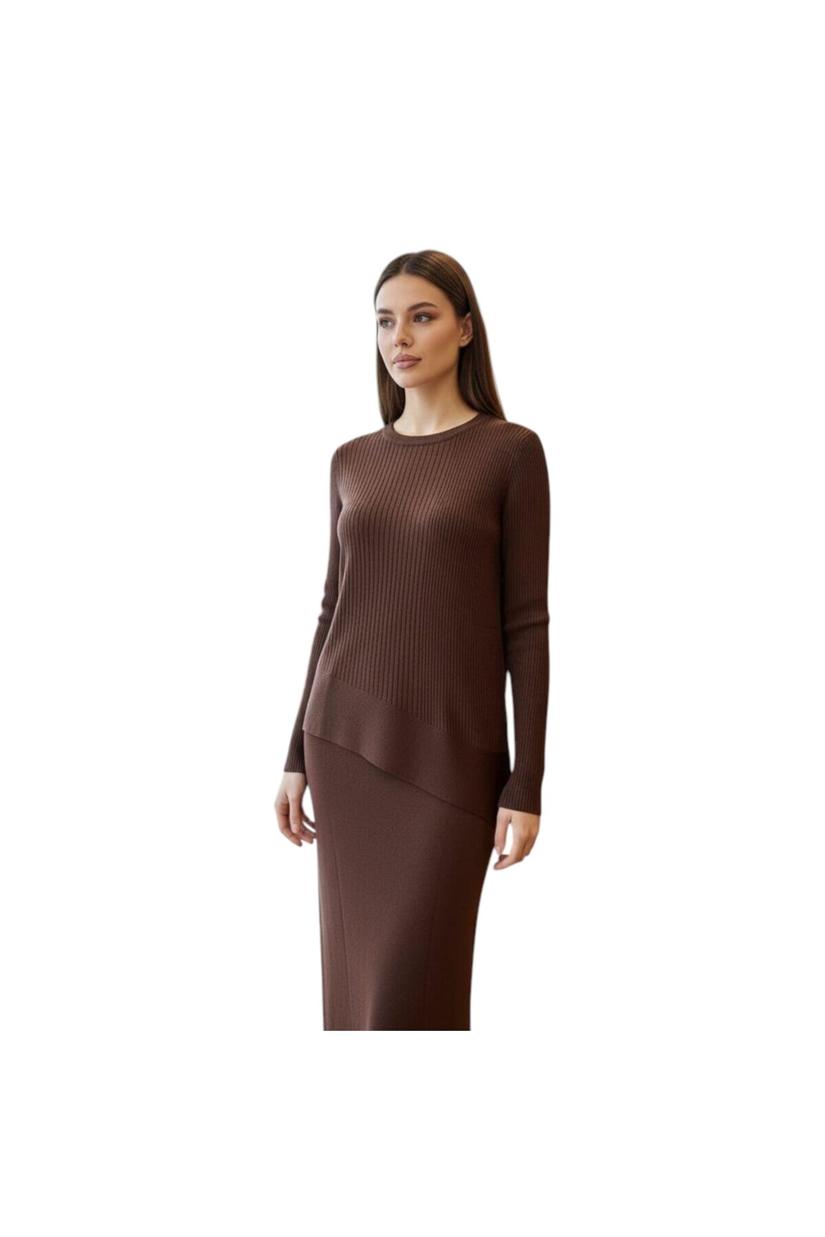 کت و شلوار دامن راه راه نامتقارن با جزئیات 25YTD6119 Armine