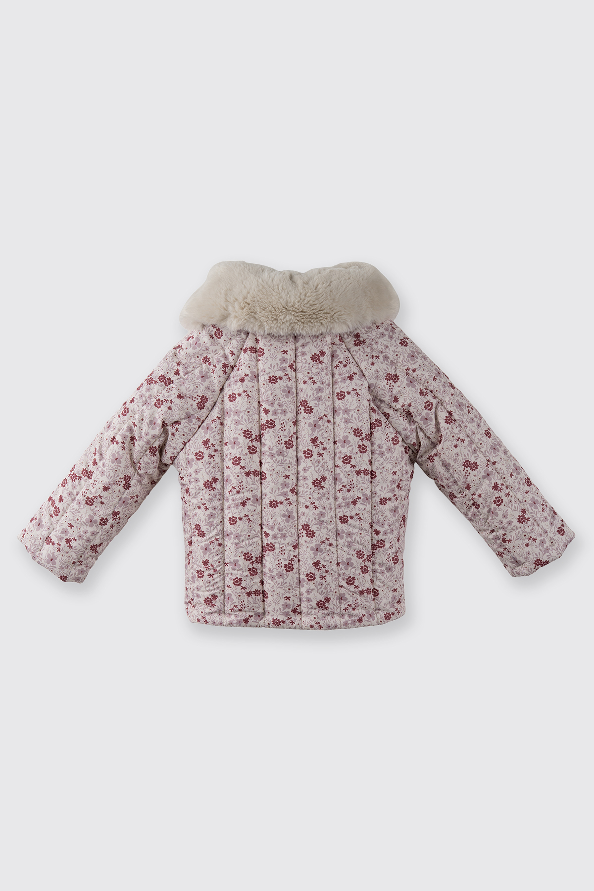 Panço Kız Bebek Yakası Tak Çıkar Kürklü Çıtçıtlı Çiçek Desenli Ekru Mont fotoğrafı 2 (önizleme)