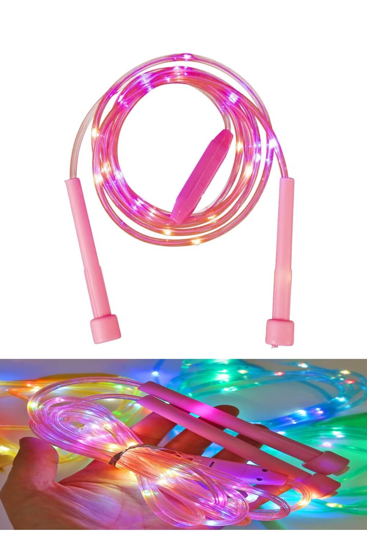 Bundera Işıklı Atlama Ipi Pembe Renk Led Işıklı Dayanıklılık Eğitimi Için Dış Mekan Oyunu 3 Metre Oyuncak Ip