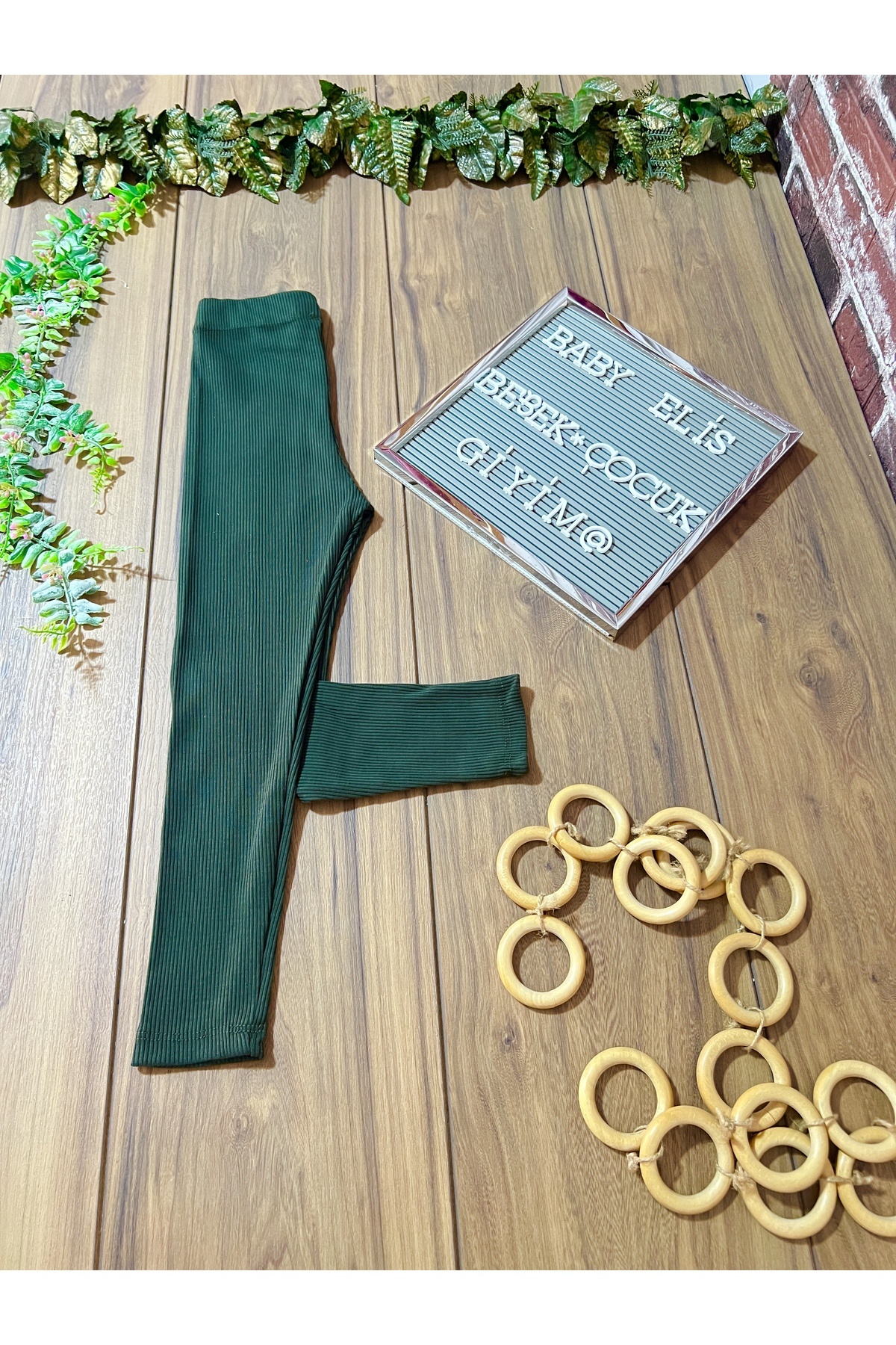 Babyelisco Kız çocuk pamuklu kaşkorse fitilli uzun tayt haki yeşili 1-12 yaş fotoğrafı 3 (önizleme)