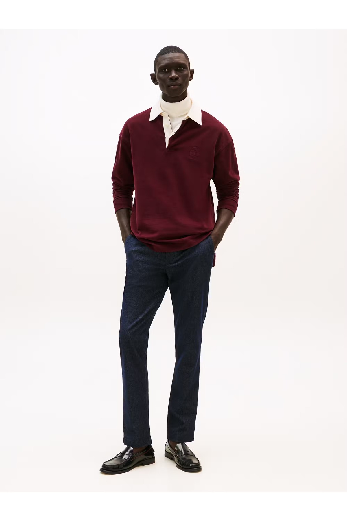 تامی هیلفیگر شلوار مردانه اسلیم فیت، نخی، انعطاف‌پذیر، دمپا باریک، سرمه‌ای، MW0MW41506-DW5