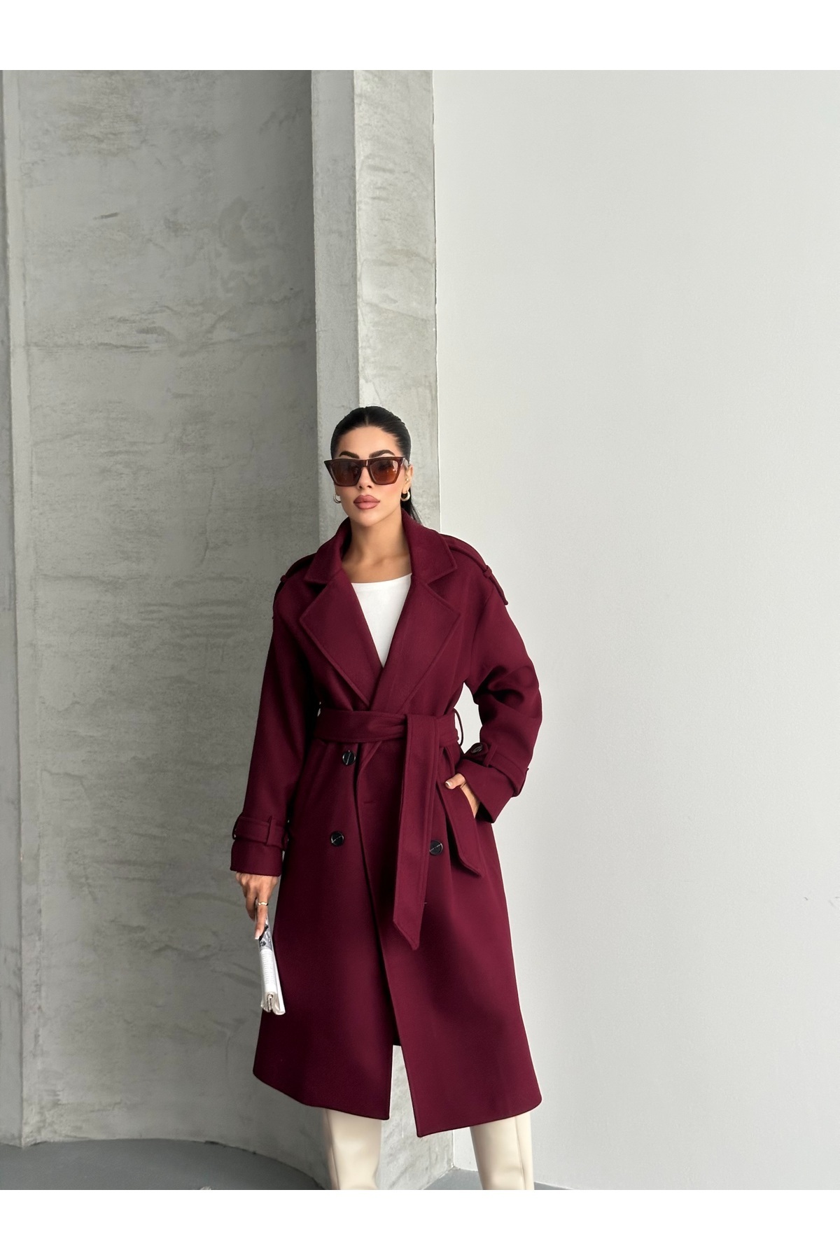 candybia  Laura Kuşaklı Yeni Sezon Astarlı Premium Kalite Rahat Kalıp Kadın Kaşe Kaban Mont - Görsel 4