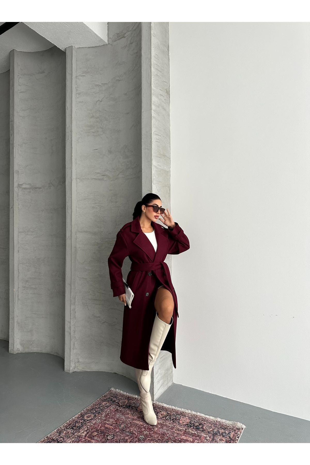 candybia  Laura Kuşaklı Yeni Sezon Astarlı Premium Kalite Rahat Kalıp Kadın Kaşe Kaban Mont - Görsel 3