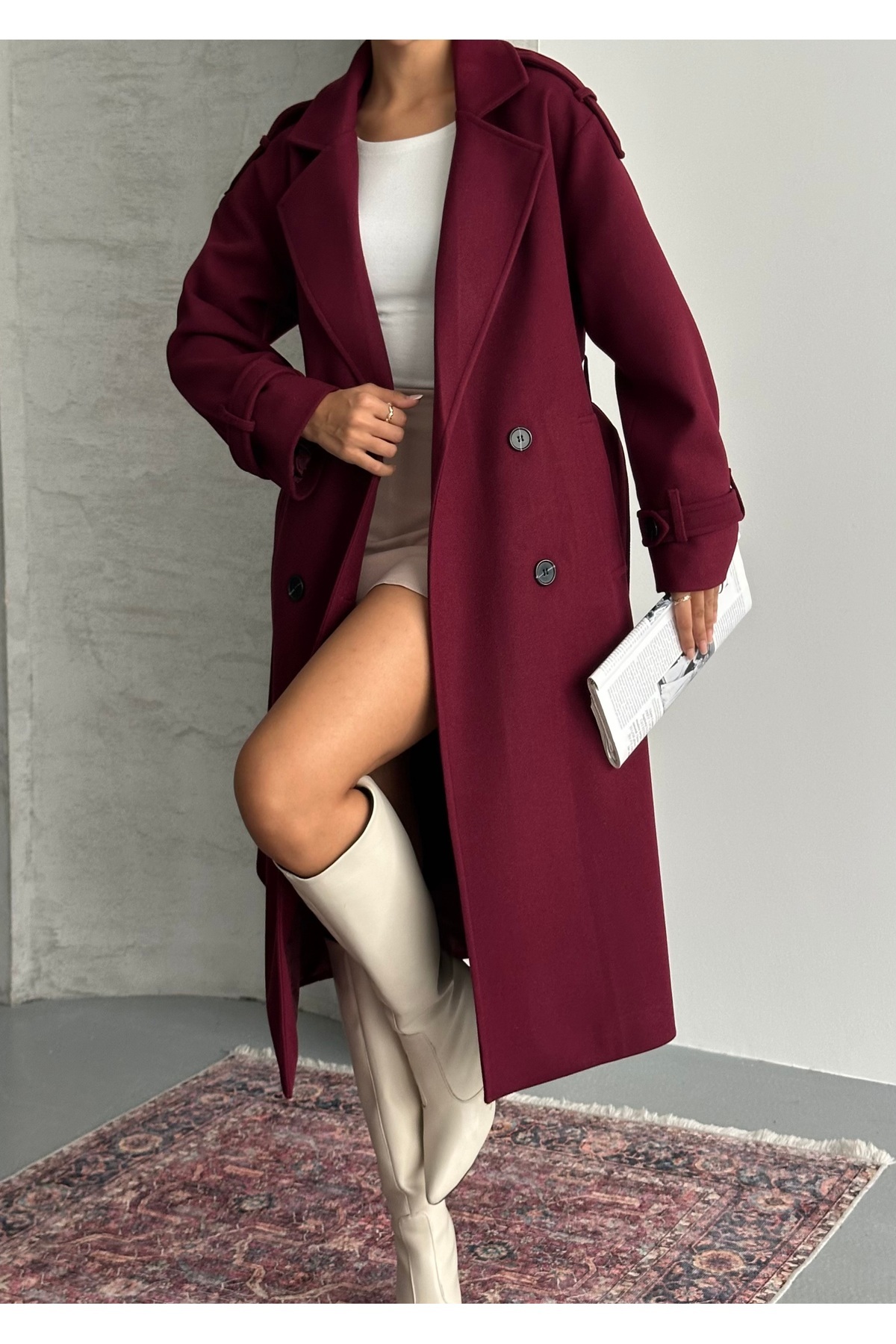 candybia  Laura Kuşaklı Yeni Sezon Astarlı Premium Kalite Rahat Kalıp Kadın Kaşe Kaban Mont