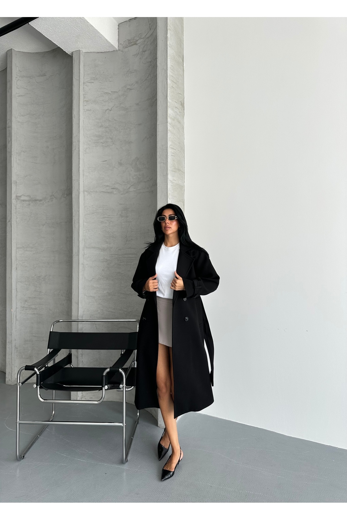 candybia  Laura Kuşaklı Yeni Sezon Astarlı Premium Kalite Rahat Kalıp Kadın Kaşe Kaban Mont - Görsel 5