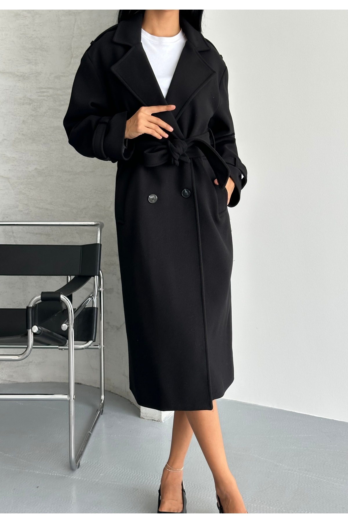 candybia  Laura Kuşaklı Yeni Sezon Astarlı Premium Kalite Rahat Kalıp Kadın Kaşe Kaban Mont - Görsel 7