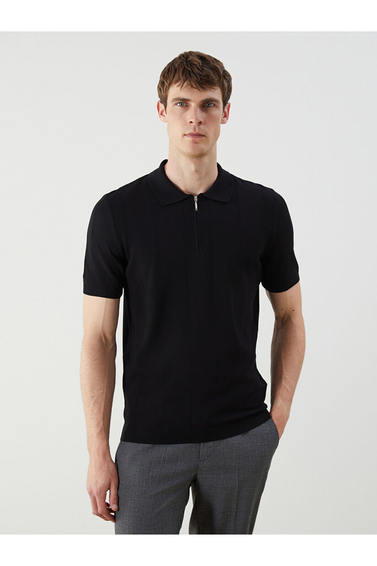 ال سی وایکیکی ژاکت بافتنی مردانه آستین کوتاه یقه پولو طرح فصل جدید هیلفا