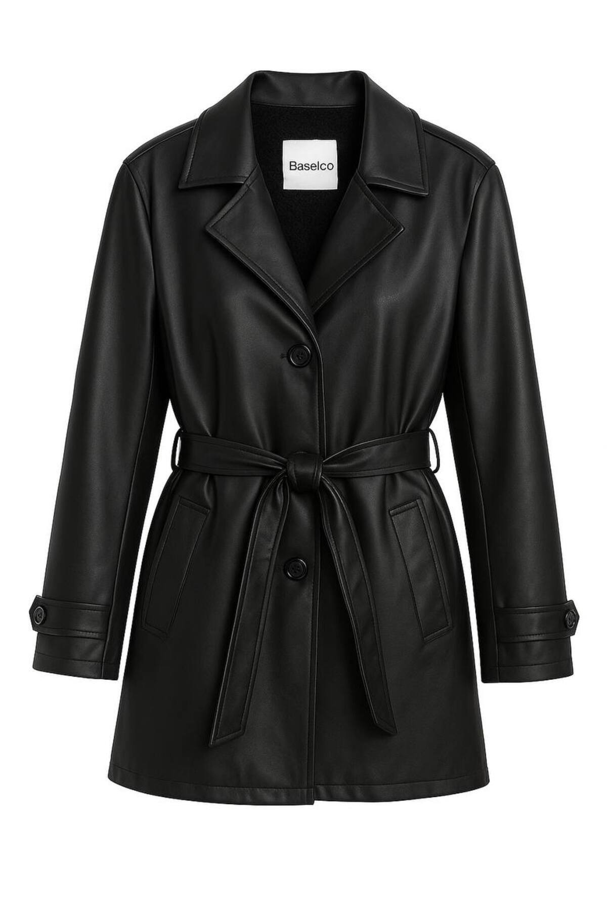 BASEL.CO Premium İçi Kürklü Slim Fit Kuşaklı Deri Trençkot -Şık ve Sıcak Tasarım