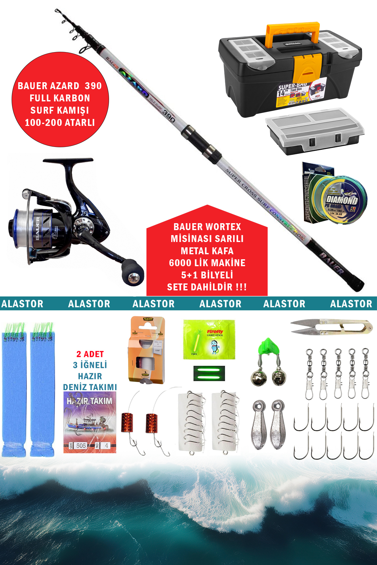 ALASTOR Profesyonel Hazır Surf Olta Seti Azard 390 100-200 Atarlı