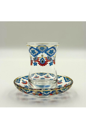 MEVLANA BAZAAR El Boyama Desenli 6 Kişilik Çay Bardağı Seti