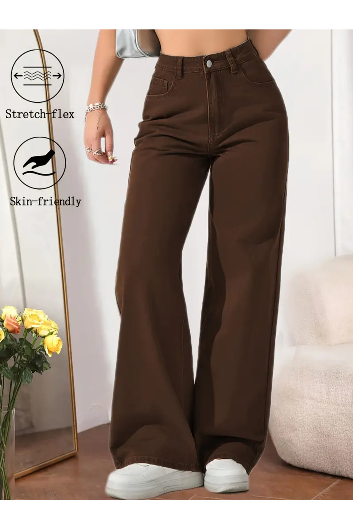 WODDİ  Clara Kadın Palazzo Salaş Rahat Kesim Likralı Yüksek Bel Jeans Kot Pantolon Yeni Sezon1 - Görsel 4