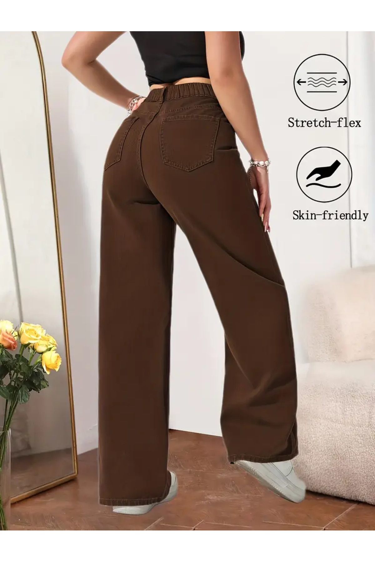 WODDİ  Clara Kadın Palazzo Salaş Rahat Kesim Likralı Yüksek Bel Jeans Kot Pantolon Yeni Sezon1 - Görsel 2