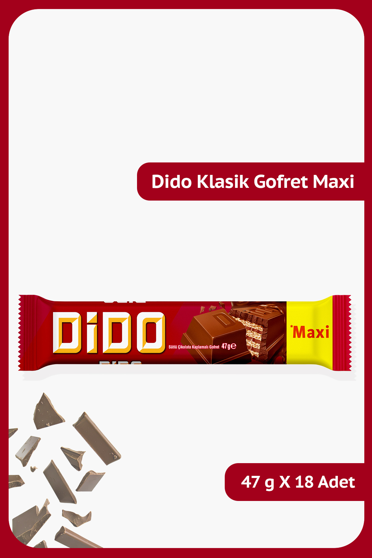 Ülker Dido Klasik Maxi - Sütlü Çikolata Kaplamalı Gofret - 47 gram - 18 Adet