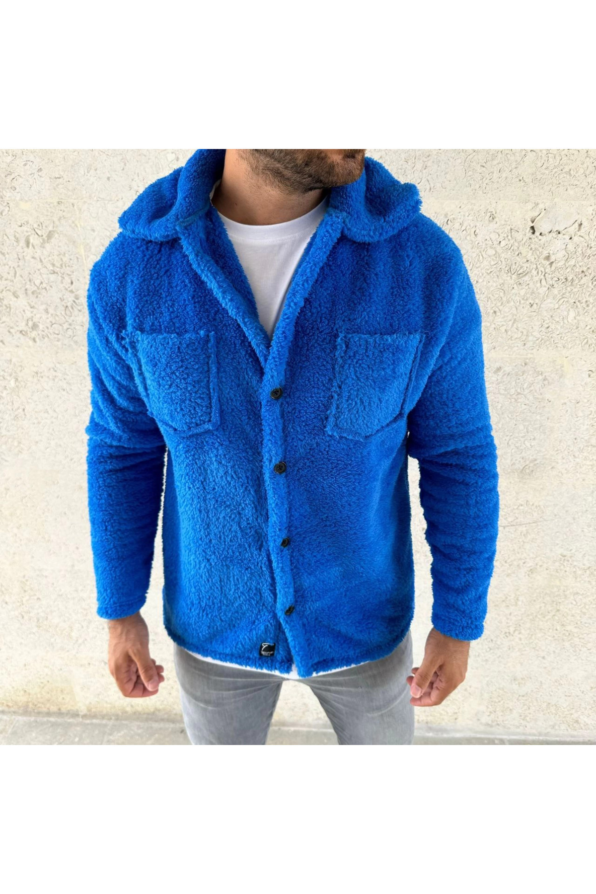 pilelistore Pelüş Polar Hırka Gömlek - Saks Mavisi fotoğrafı 3 (önizleme)