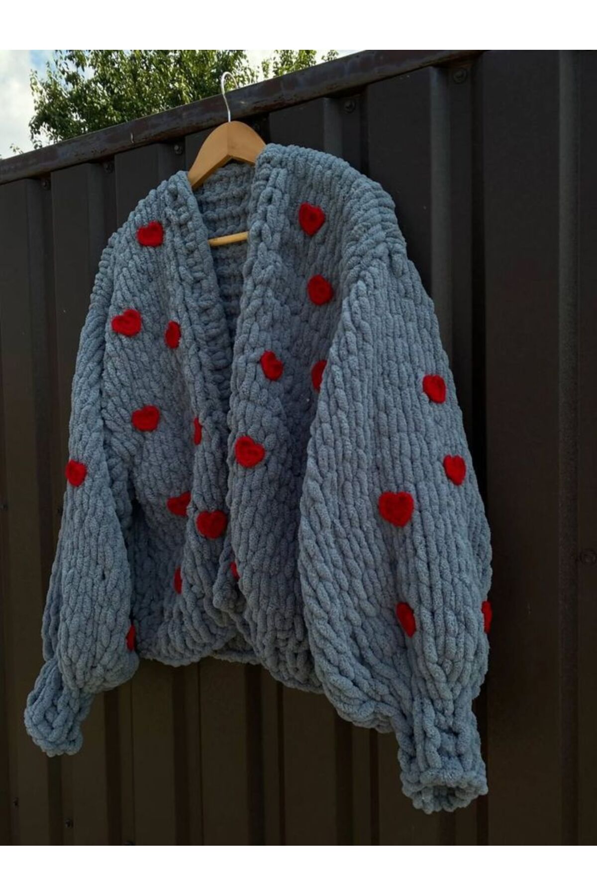 Alizee White Heart Hand Knitted Puffy Cardigan & Chunky Cardigan