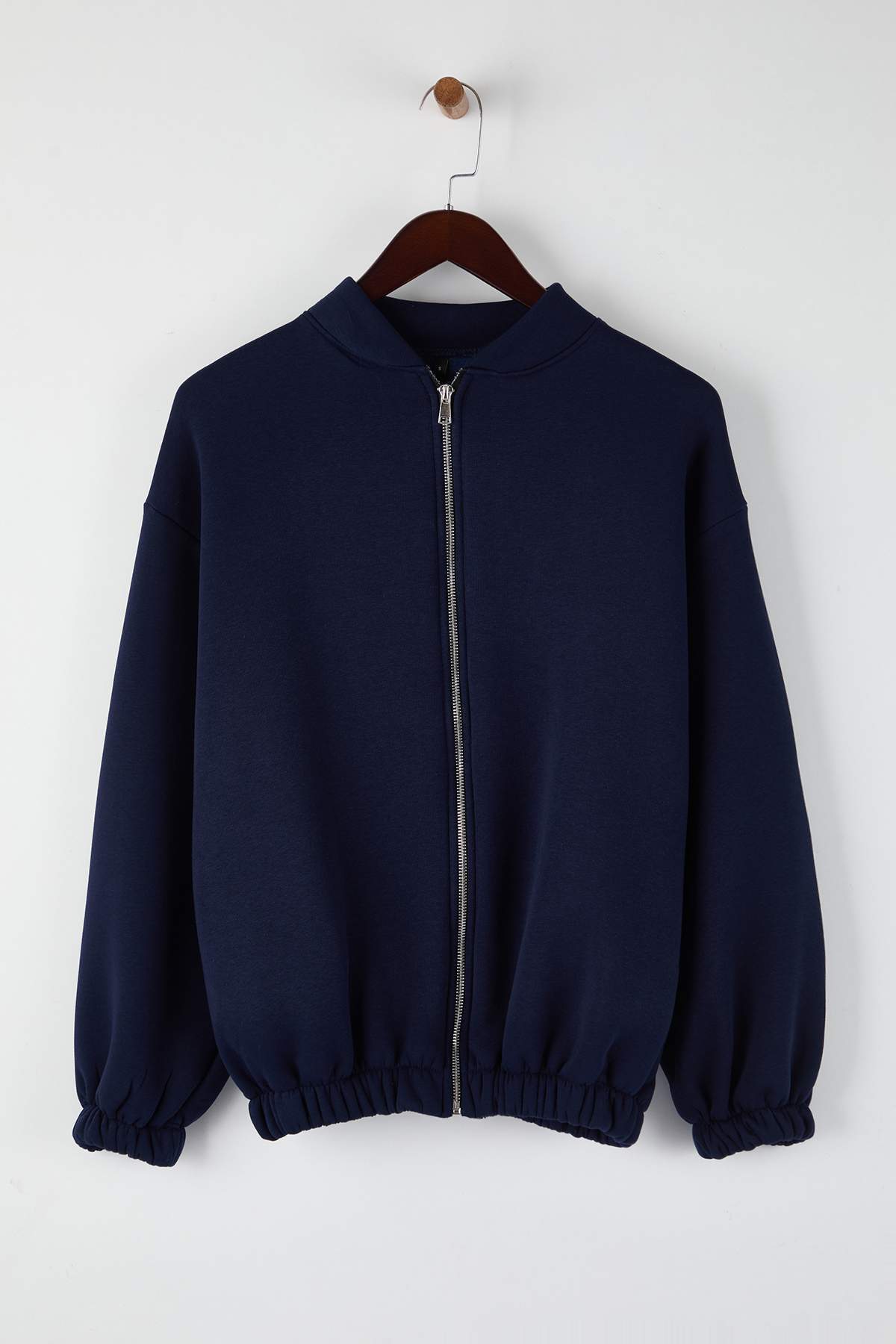 Trendyolmilla  Lacivert Fermuarlı Oversize/Geniş Kalıp Kalın İçi Polarlı Örme Sweatshirt TWOAW25SW00122 - Görsel 5