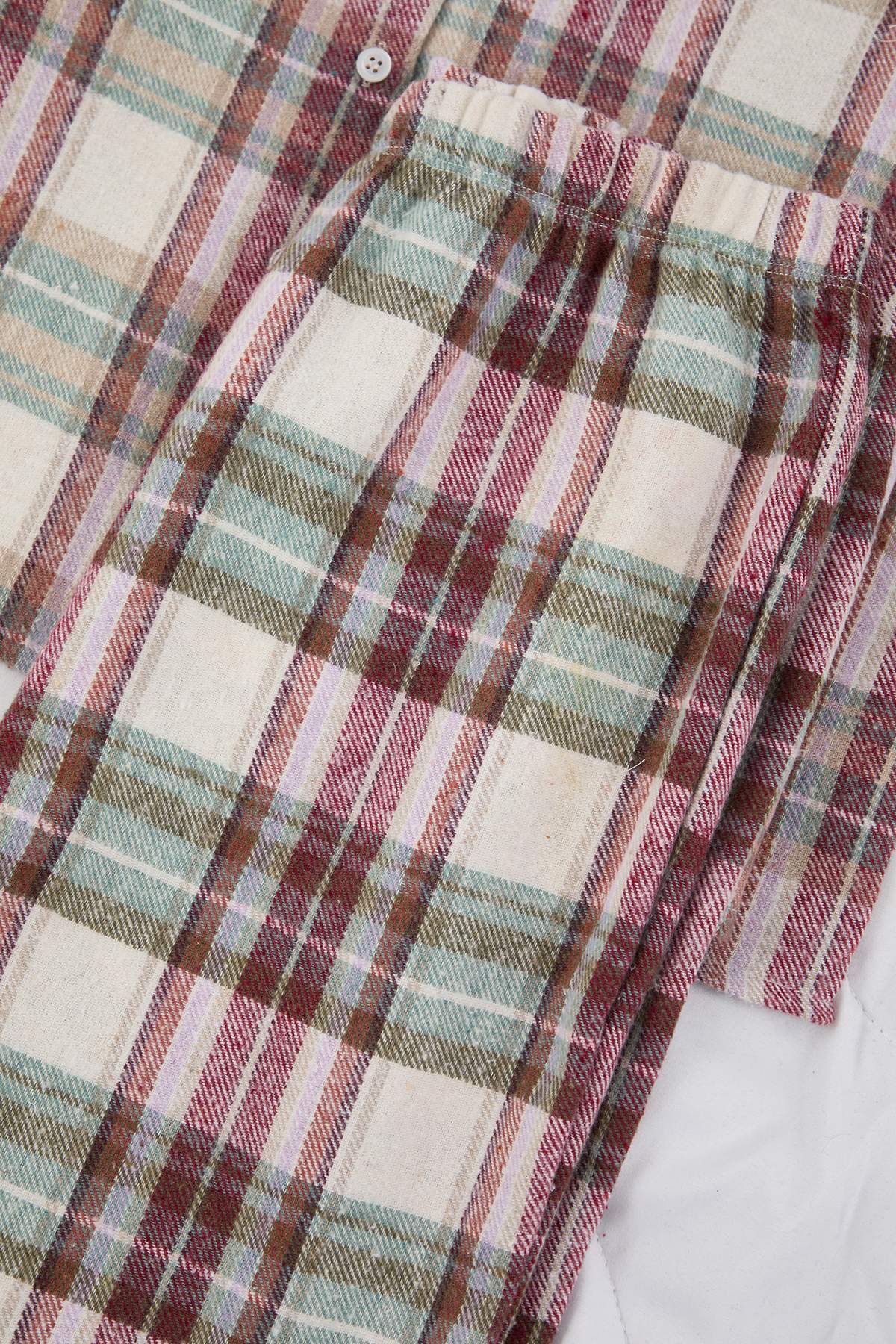 Trendyolmilla  Mint Pamuklu Ekoseli Kışlık Kalın Flanel Dokuma Pijama Takımı THMAW26PT00175 - Görsel 6