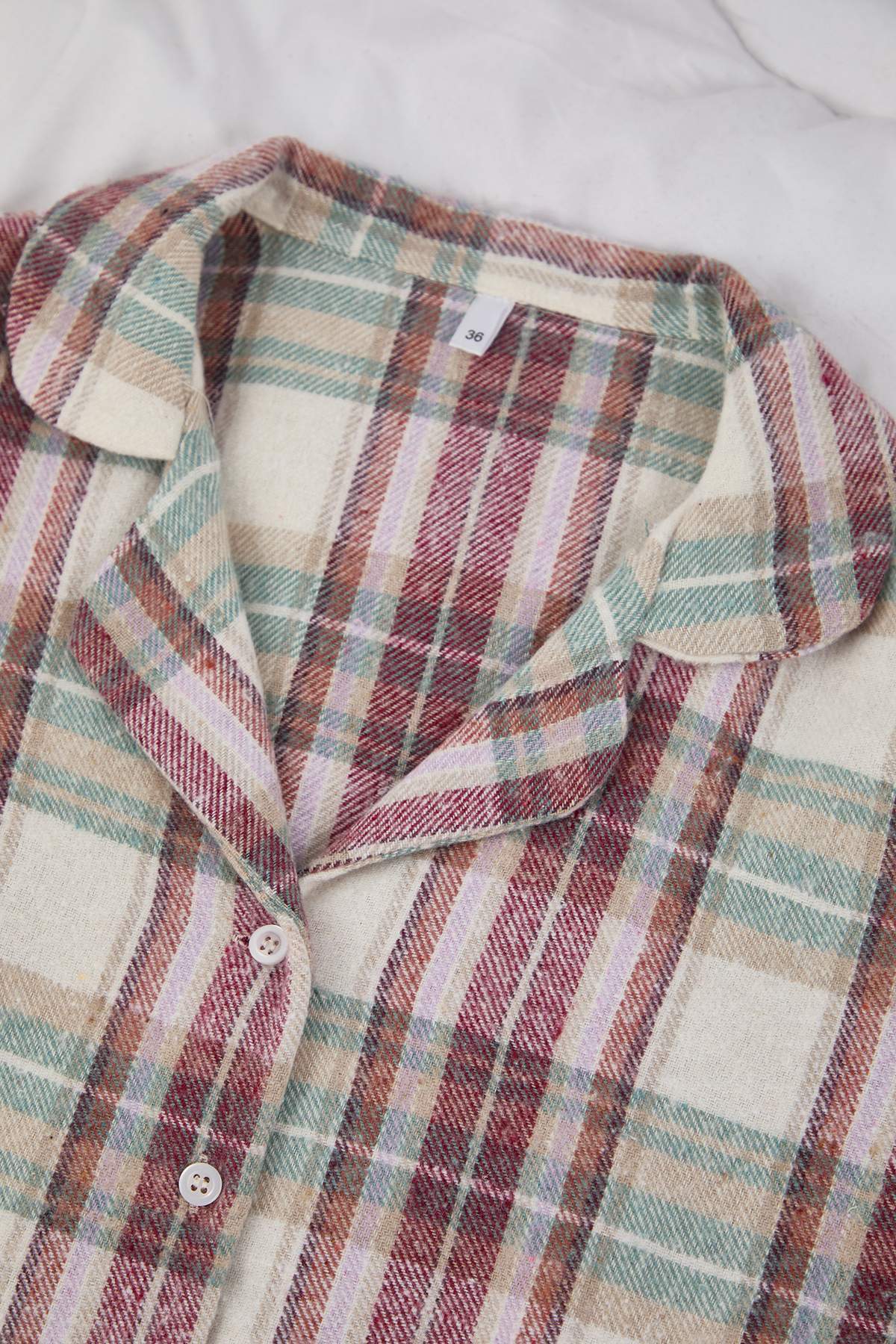 Trendyolmilla  Mint Pamuklu Ekoseli Kışlık Kalın Flanel Dokuma Pijama Takımı THMAW26PT00175 - Görsel 7