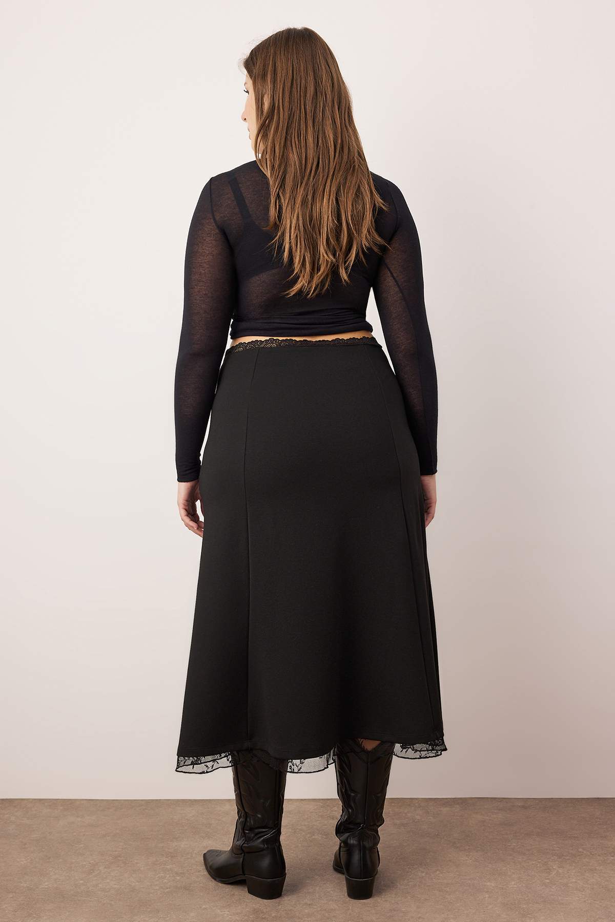 Trendyolmilla  Siyah Midi Örme Büyük Beden Etek TBBAW26AZ00028 - Görsel 4