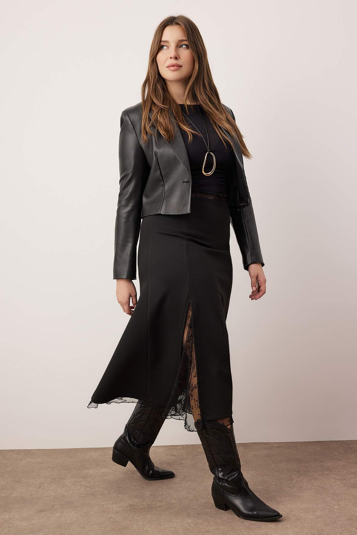 Trendyolmilla  Siyah Midi Örme Büyük Beden Etek TBBAW26AZ00028 - Görsel 2