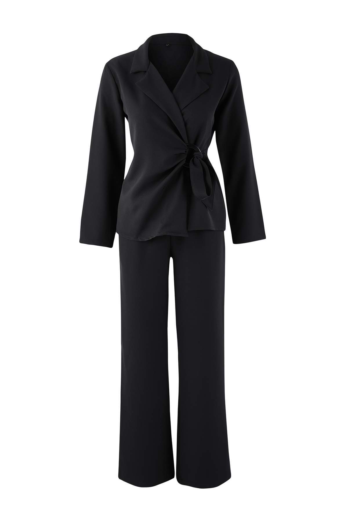 Trendyolmilla  Siyah Kruvaze Bluz Pantolon Dokuma Alt - Üst Takım TWOAW26AU00113 - Görsel 5