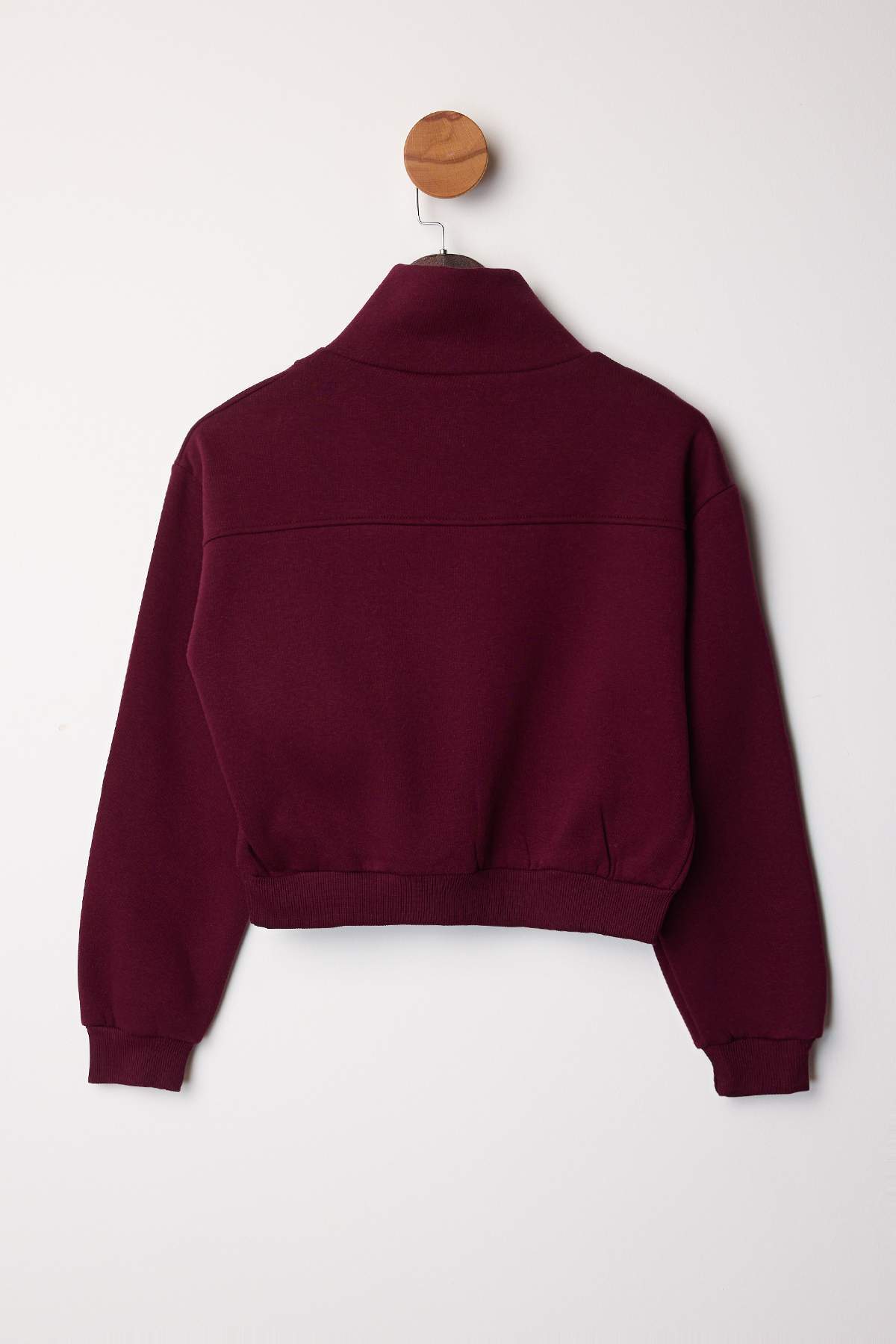 Trendyolmilla  Bordo Kalın İçi Polarlı Dik Yaka Yarım Pat Fermuarı Crop Örme Sweatshirt TWOAW26SW00233 - Görsel 7