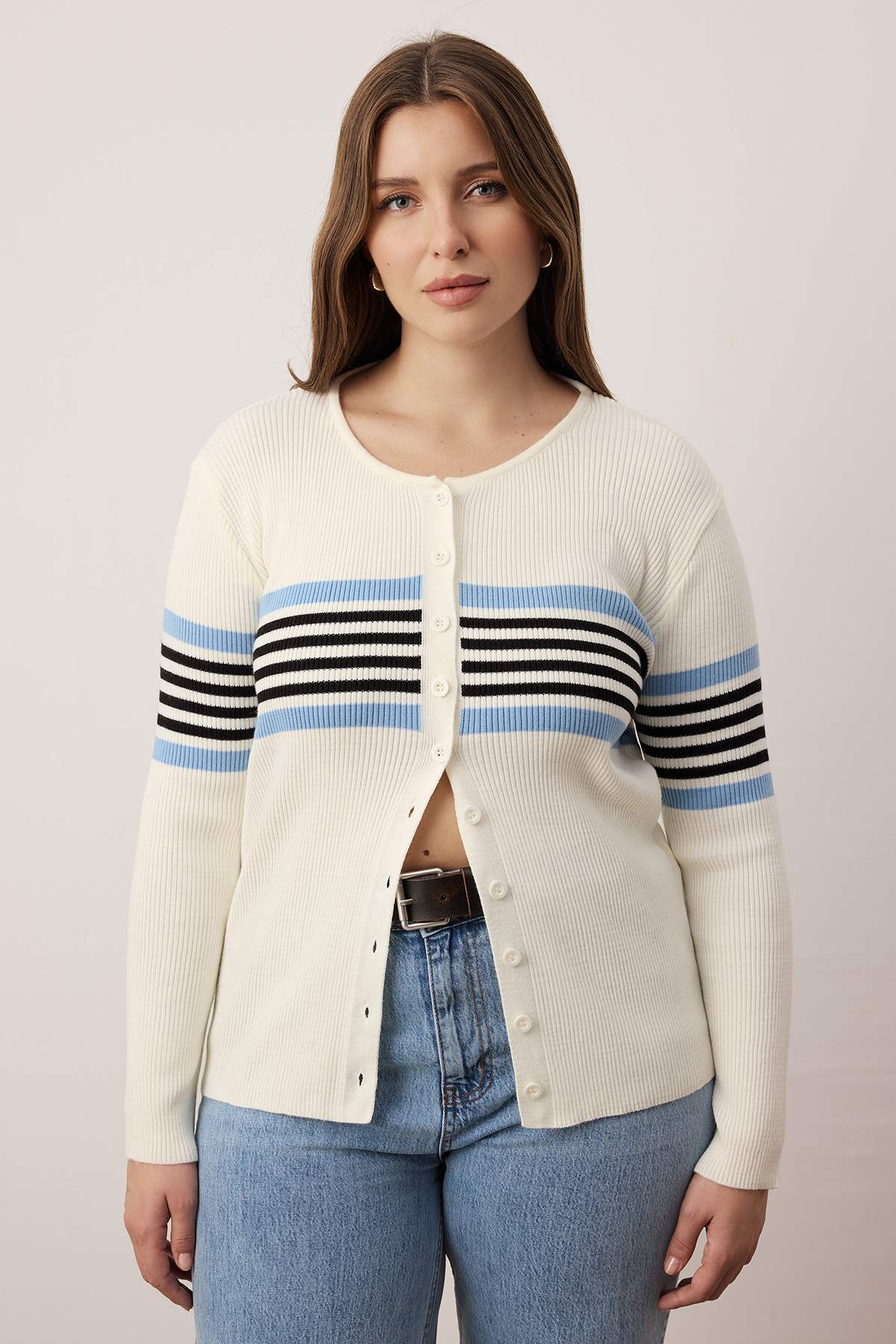 Trendyolmilla  Lacivert-Ekru Fitilli Bisiklet & Polo Yaka 2'li Paket Triko Hırka TBBAW26AV00034 - Görsel 5