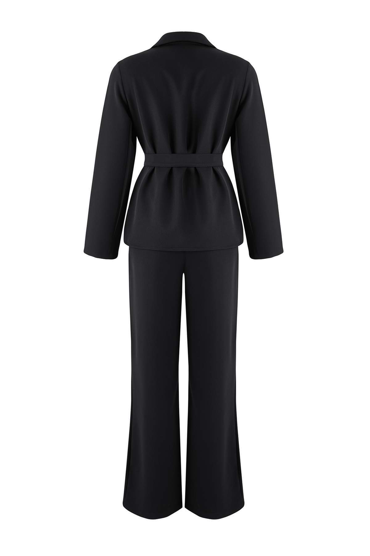 Trendyolmilla  Siyah Kruvaze Bluz Pantolon Dokuma Alt - Üst Takım TWOAW26AU00113 - Görsel 7