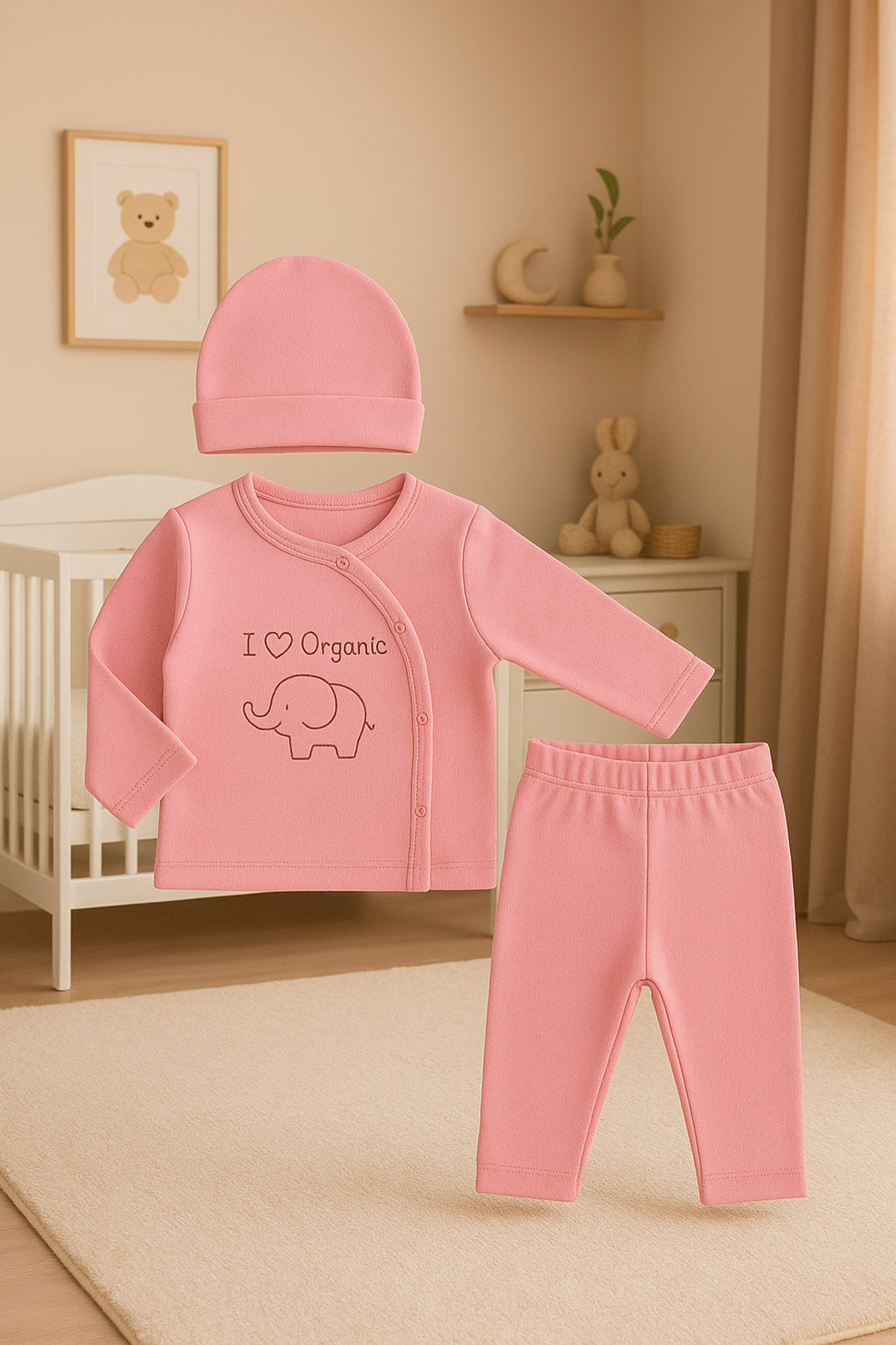 Malzek Filli Desen 3'lü Set 1 Adet Set Yenidoğan Kız 0-3 Ay Hastane Çıkşı Yzr fotoğrafı 2 (önizleme)