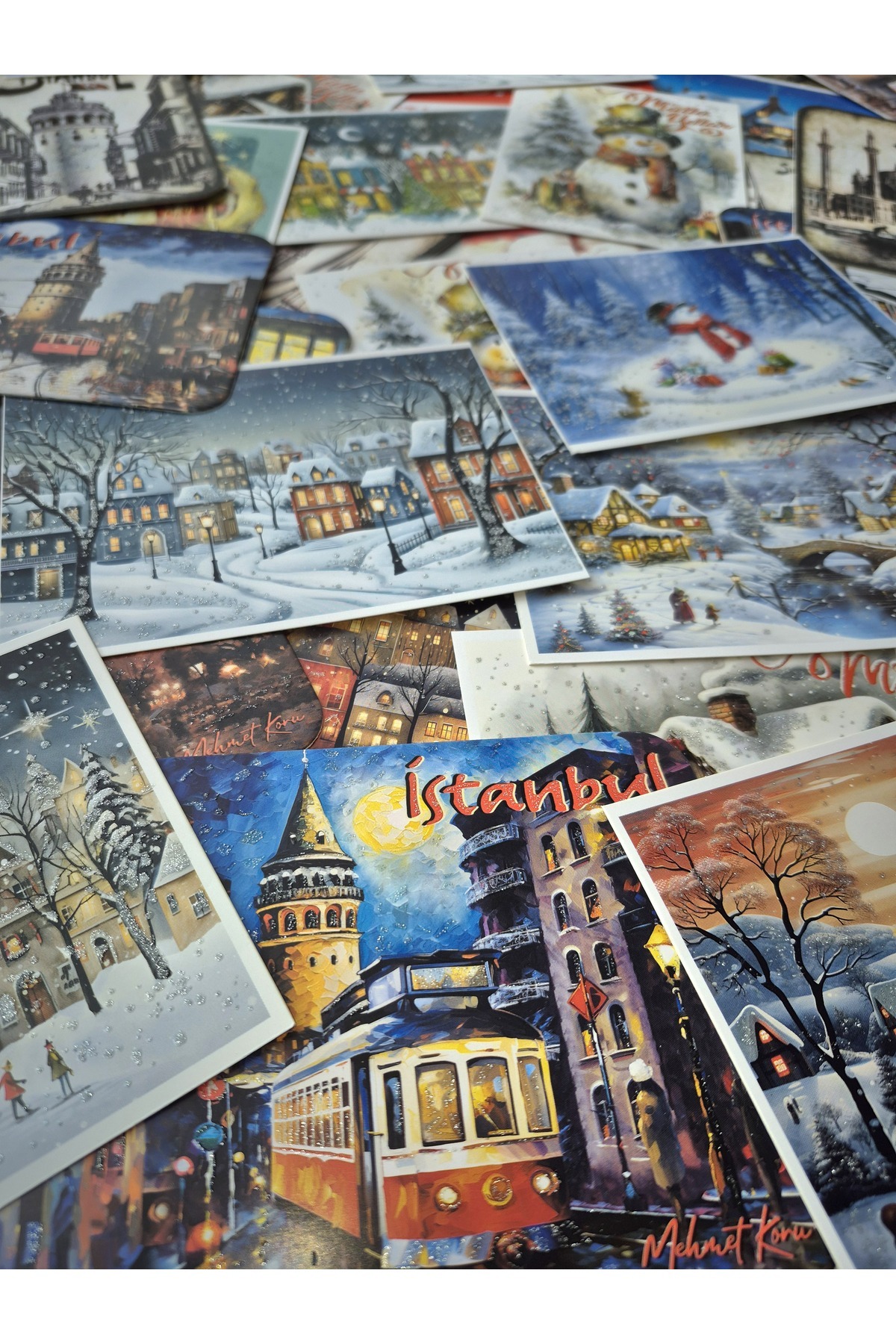 Mia Pera 100 Adet Karışık Rastgele Kartpostal Seti Postcards Yılbaşı Yeniyıl Tebrik Kartı Ölçü: 11x15 Cm