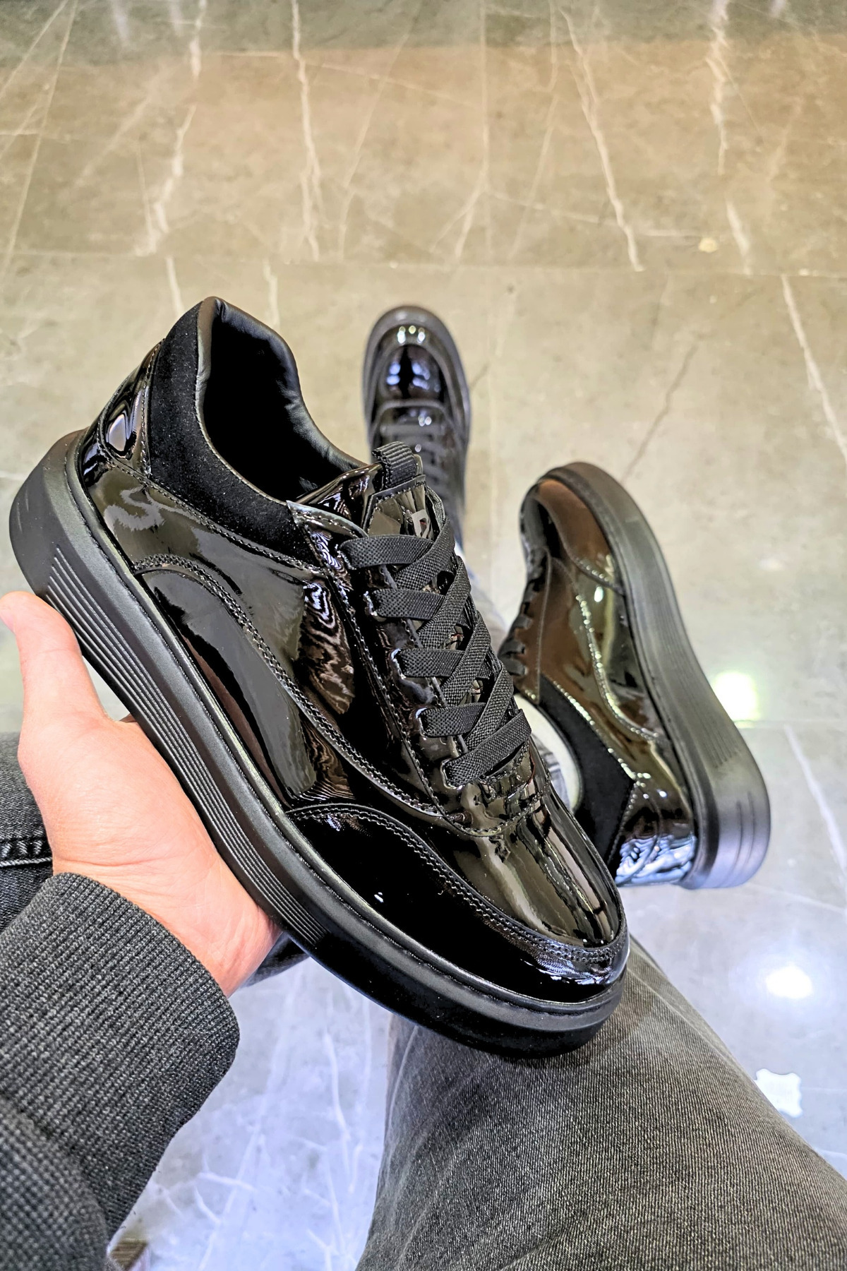 D derde made in turkey SiyahParlak Günlük Sneaker Erkek Spor Ayakkabı DS2