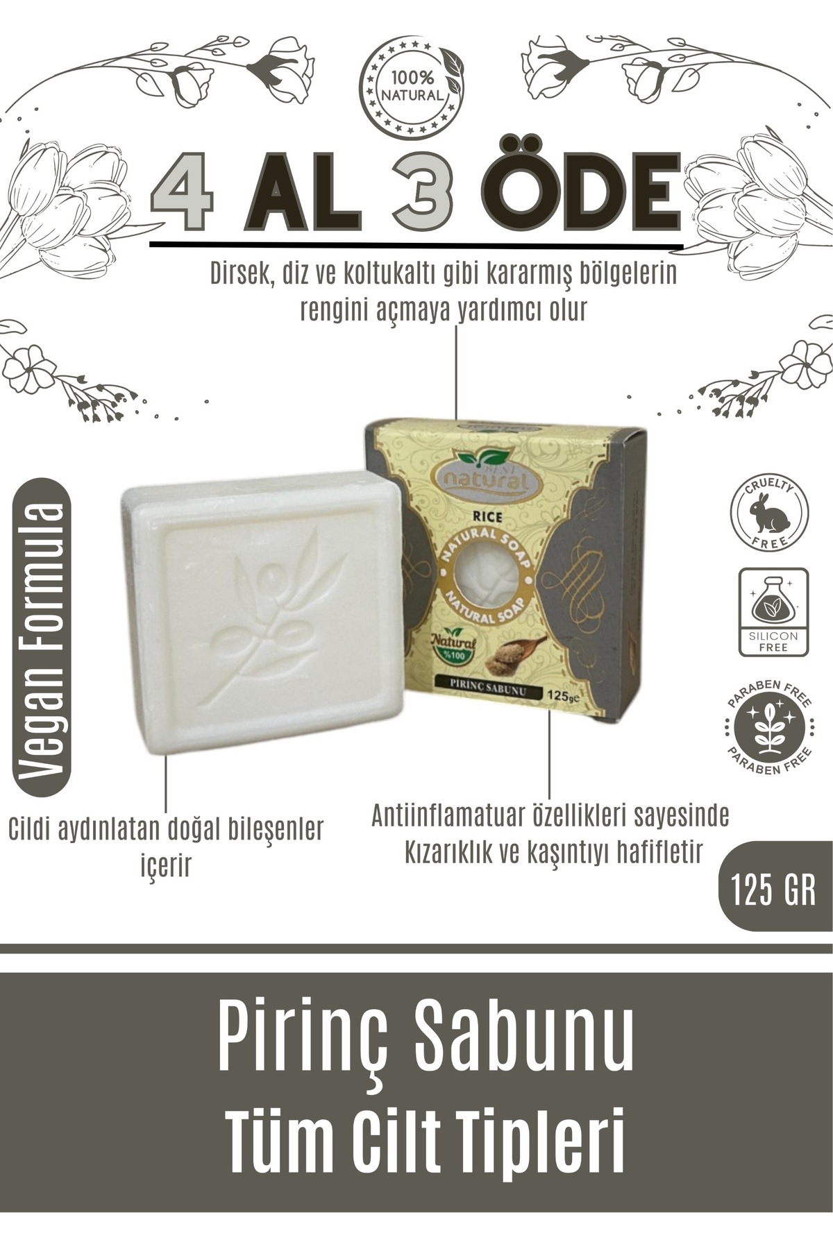 LUX Doğal El Yapımı Doğal Pirinç Yüz Vücut Saç Sabunu