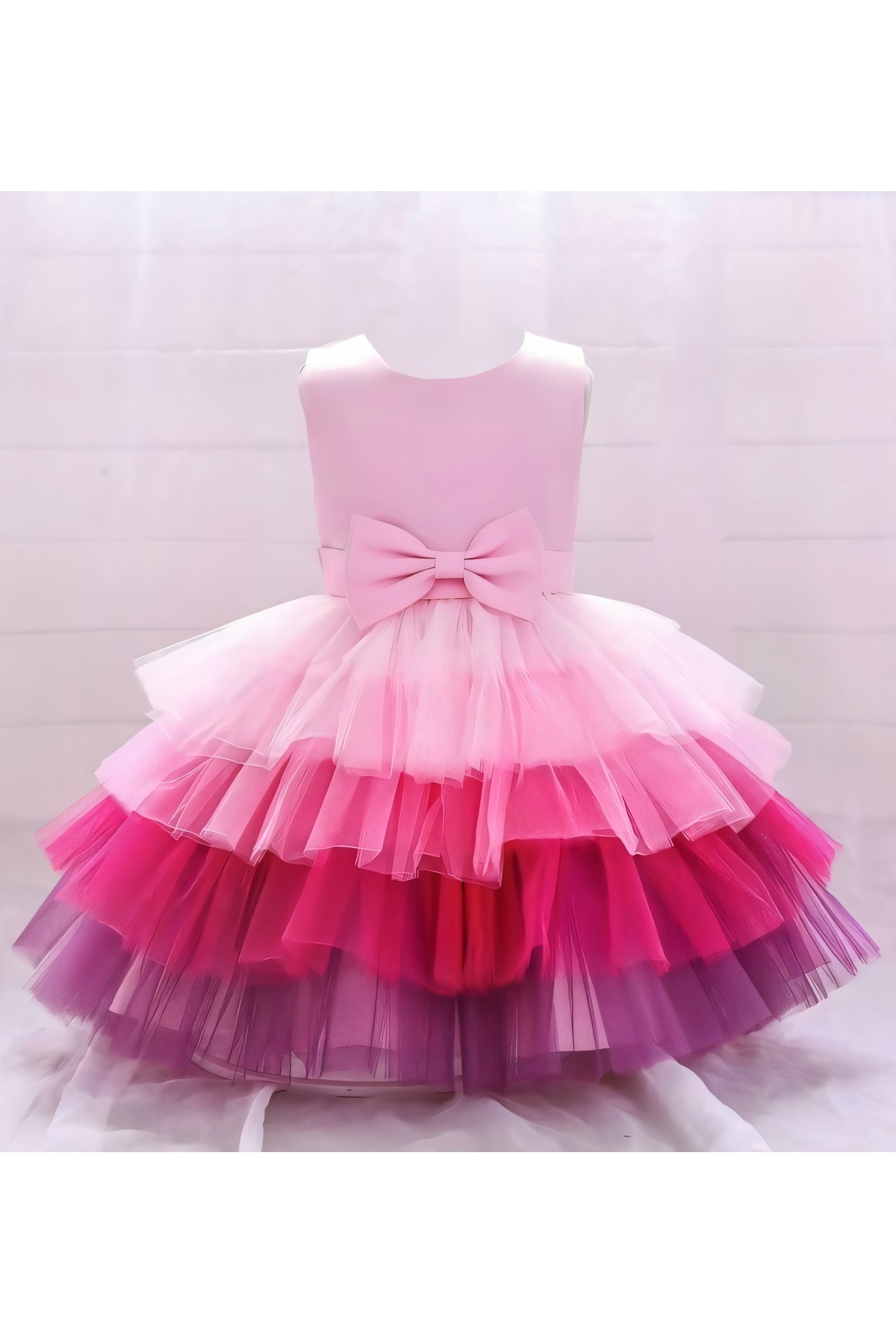 Asel Kids KIZ ÇOCUK PEMBE FİYONK DETAYLI KAT KAT DOĞUM GÜNÜ ELBİSESİ