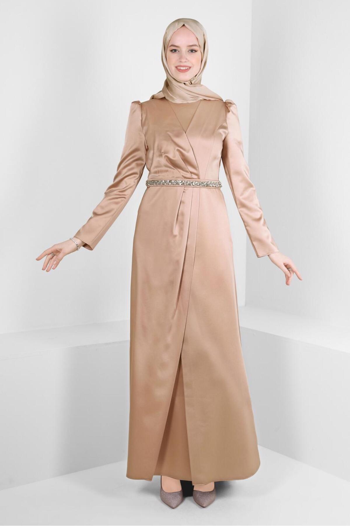 آلوینا لباس شب ساتن طرح‌دار کمربنددار کد ۵۰۳۱۲