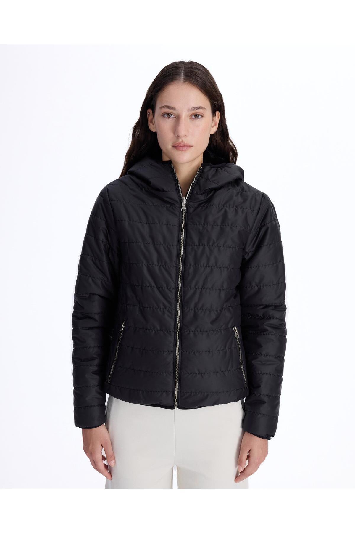 Kappa  Authentic Sarano Çift Tarafli Kadın Siyah Oversize Sherpa Mont - Görsel 2