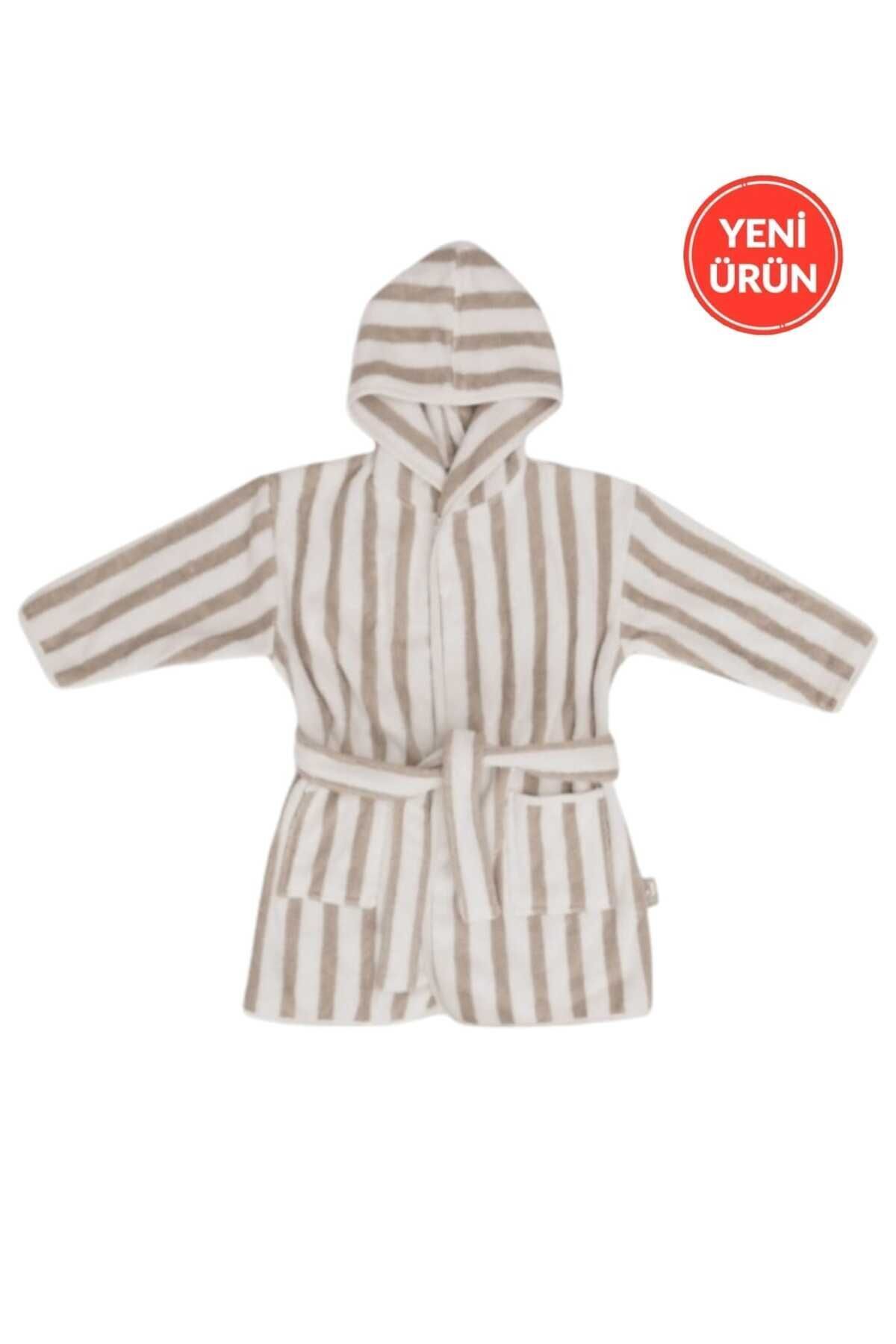 PAMUK HANIM Outlet Pamuklu Kız-erkek Yenidoğan-bebek -çocuk Banyo Havlu Bornoz Çizgili/ Haki Yeşil fotoğrafı 3 (önizleme)