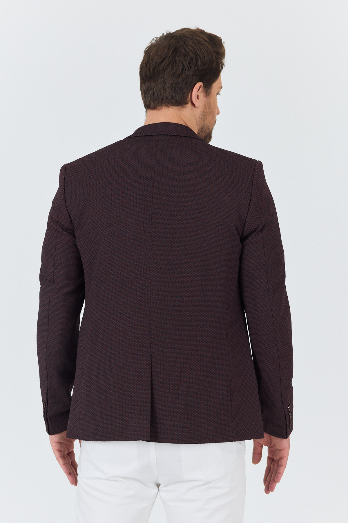 Frappoli  İtolo Erkek Bordo Likralı Esnek Kumaşlı Slim Fit Spor Blazer Ceket - Görsel 7