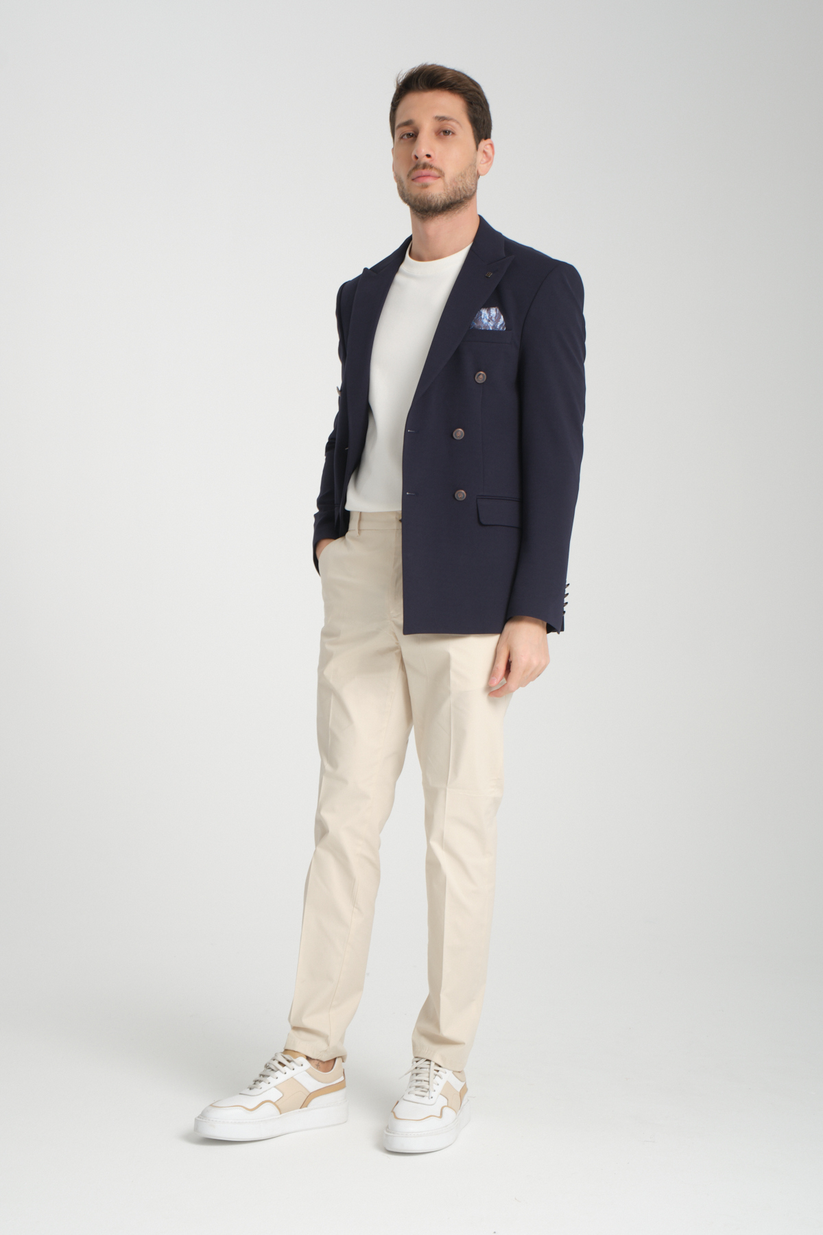 Frappoli  Baselna Krv Erkek Koyu Lacivert Kruvaze 6 Adet Metal Düğmeli 4 Mevsim Blazer Ceket - Görsel 4