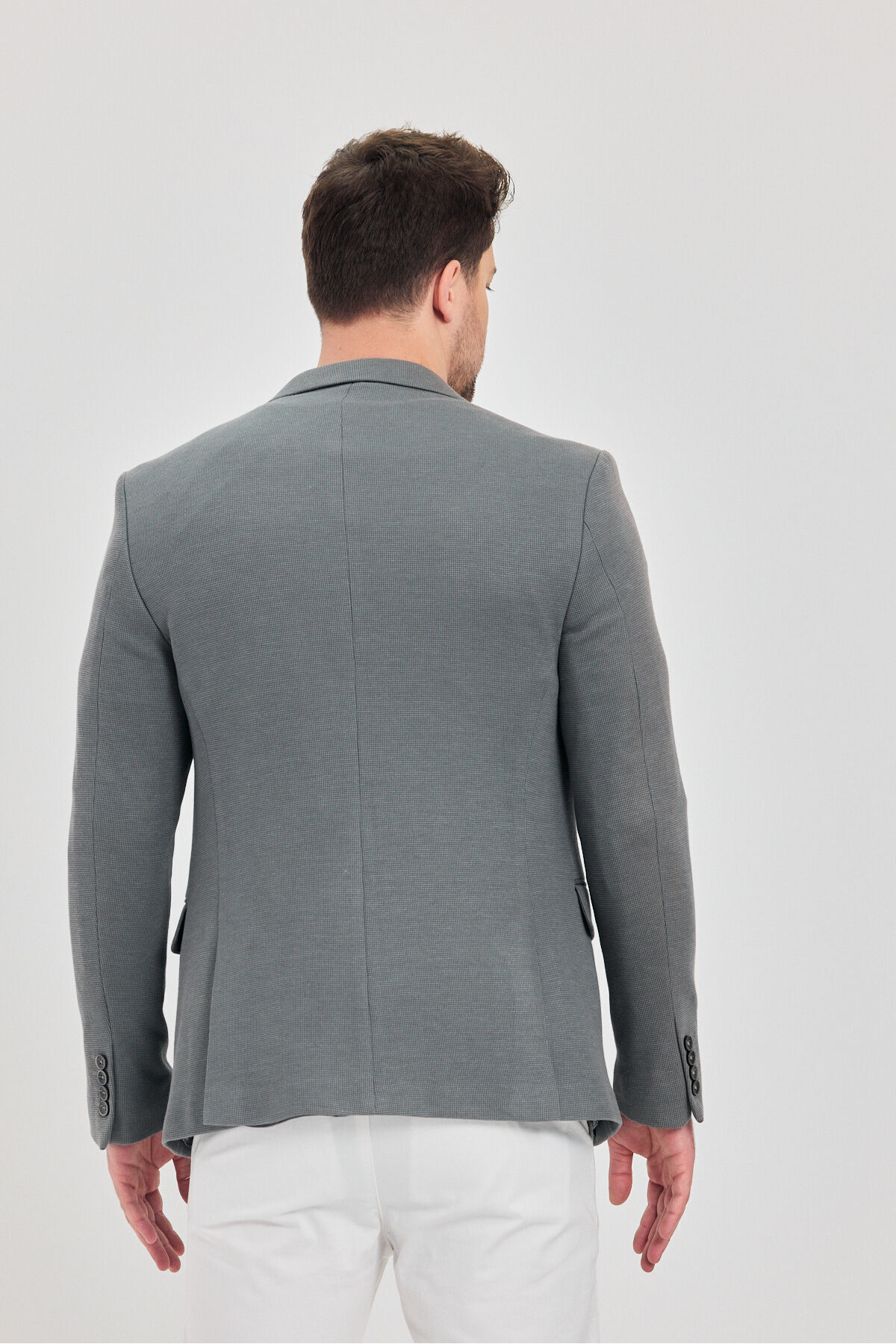 Frappoli  Fedeli Erkek Gri Pamuk Karışımlı Esneyen Kumaşlı Slim Fit Spor Blazer Ceket - Görsel 6