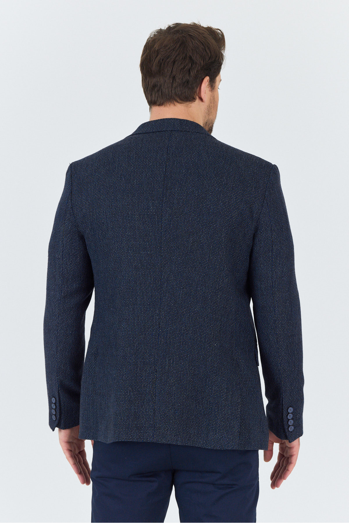 Frappoli  Ginoto Erkek Açık Lacivert Esnek Kumaşlı Slim Fit Mono Yaka Spor Blazer Ceket - Görsel 8