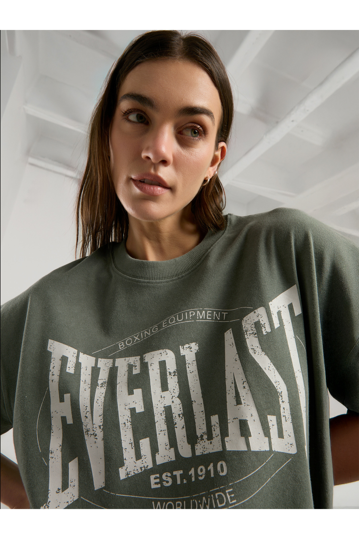 EVERLAST Authentic Boxing Wmn Oversize Haki Kadın Tişört görsel 4