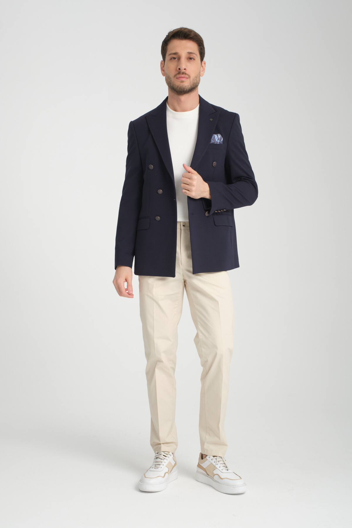 Frappoli  Baselna Krv Erkek Koyu Lacivert Kruvaze 6 Adet Metal Düğmeli 4 Mevsim Blazer Ceket - Görsel 7