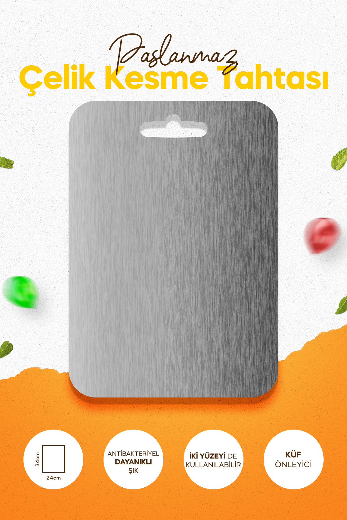 SUWAL Paslanmaz Çelik Kesme Tahtası, Antibakteriyel, Küf Önleyici